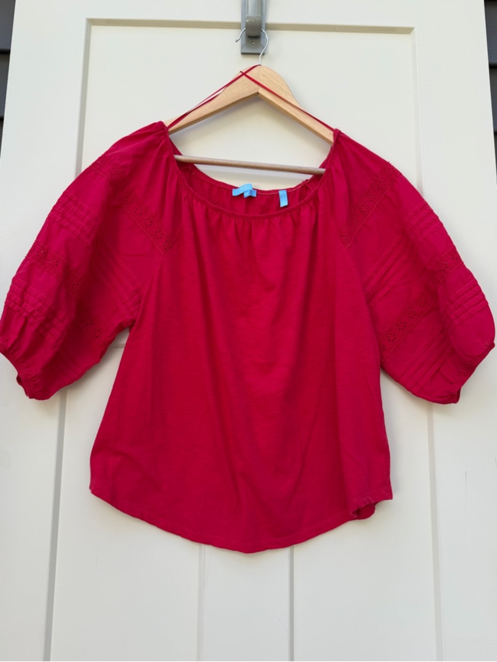 Draper James Red Peasant Top with Pintuck Sleeves